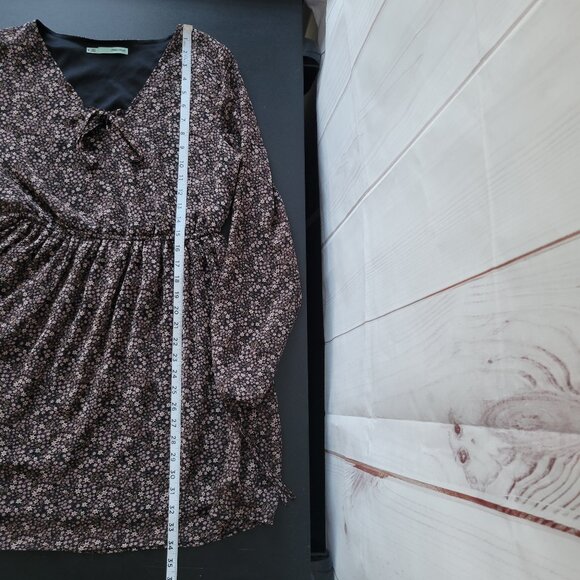 Maurices Floral Midi Dress, Sheer Long Sleeve, Black/Pale Pink Flowers, Boho - Picture 11 of 12